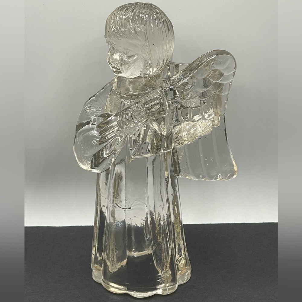 VTG Mikasa Lead Crystal Taper Candle Holder with Mandolin Playing Angel Figurine